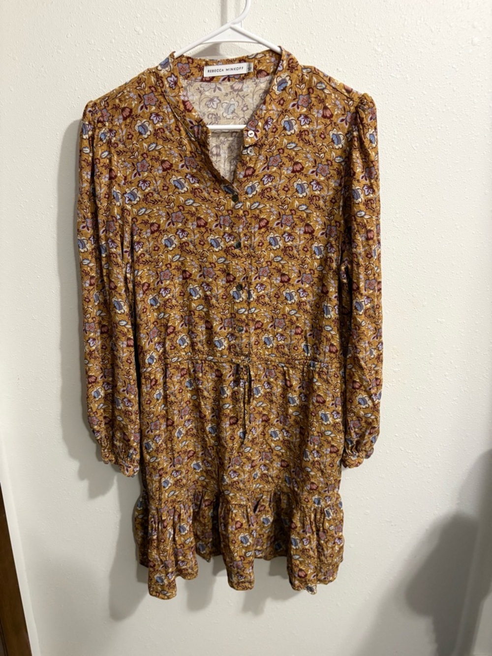 Rebecca Minkoff Mustard Floral Midi Dress Flowy Boho Size Small